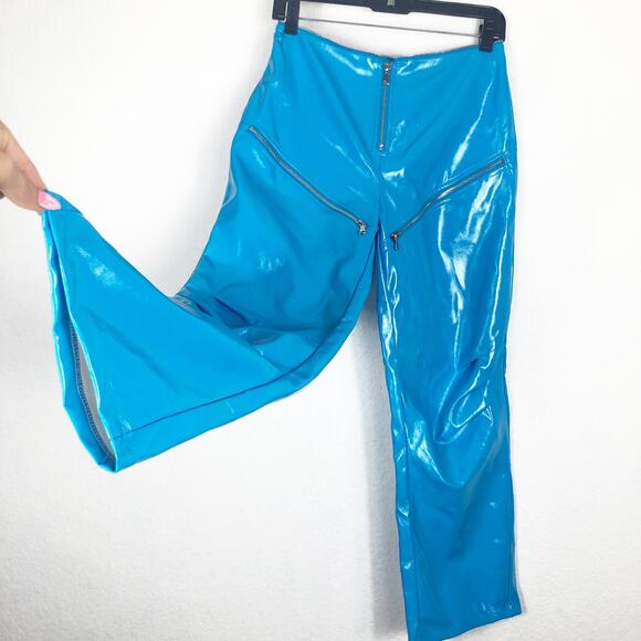 I.AM.GIA Isla Patent Leather Zip-Front Pant Size XS Blue Straight Leg Zipper - Picture 11 of 13